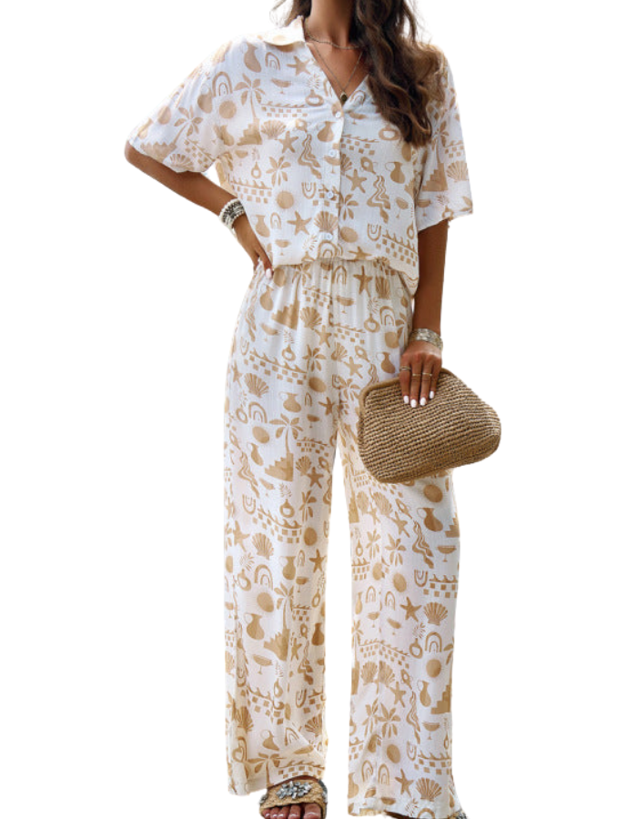 SHOPIQAT Elegant Printed Short-Sleeved Trousers Two-Piece Suit - Premium from shopiqat - Just $12.750! Shop now at shopiqat